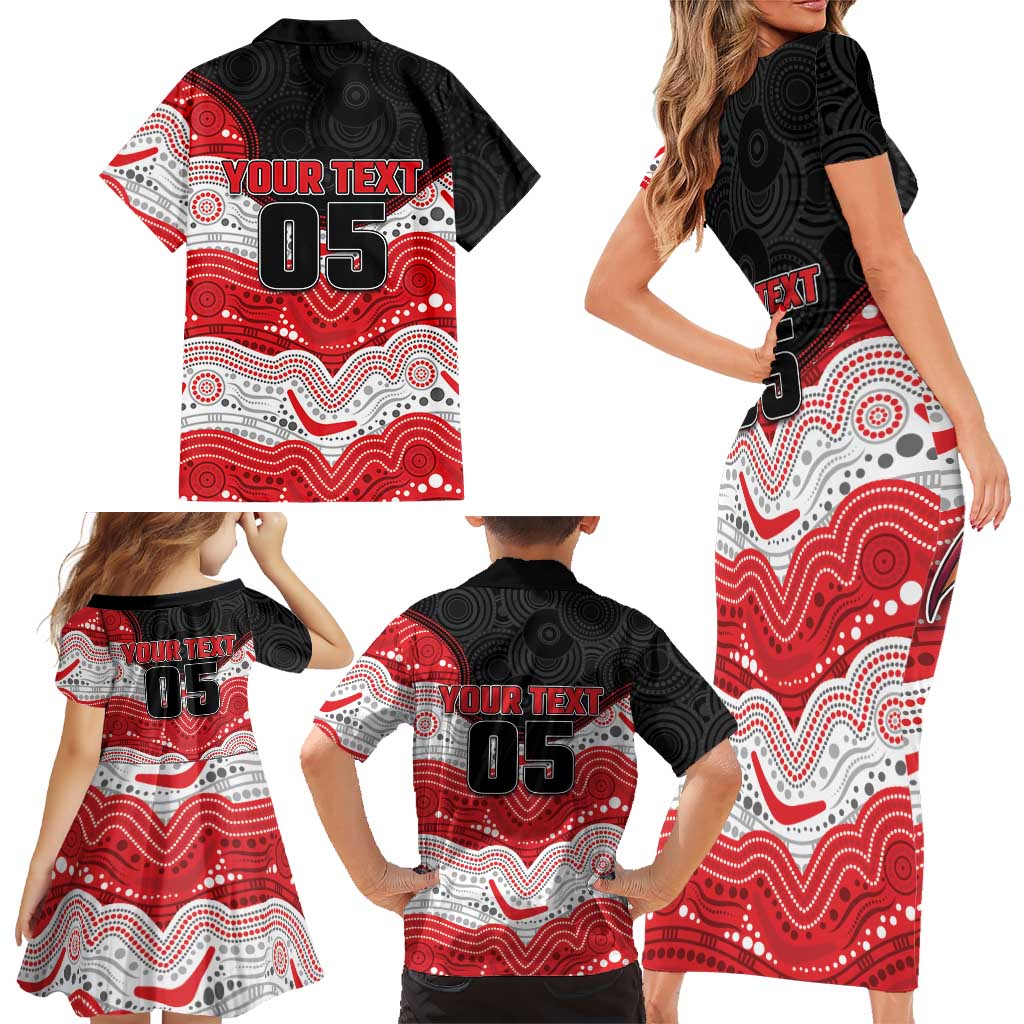 Custom Dragons Family Matching Short Sleeve Bodycon Dress and Hawaiian Shirt Warrior Mascot With Aboriginal Indigenous