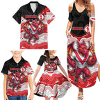 Custom Dragons Family Matching Summer Maxi Dress and Hawaiian Shirt Warrior Mascot With Aboriginal Indigenous