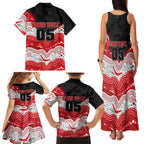 Custom Dragons Family Matching Tank Maxi Dress and Hawaiian Shirt Warrior Mascot With Aboriginal Indigenous