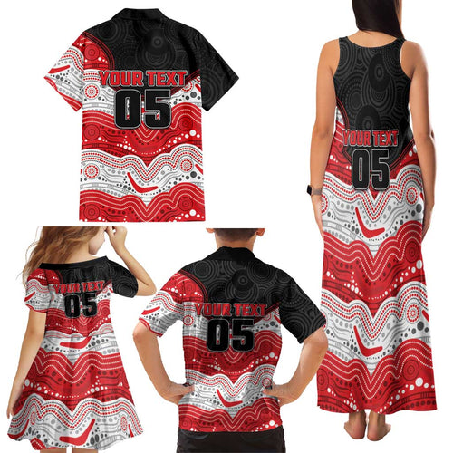 Custom Dragons Family Matching Tank Maxi Dress and Hawaiian Shirt Warrior Mascot With Aboriginal Indigenous