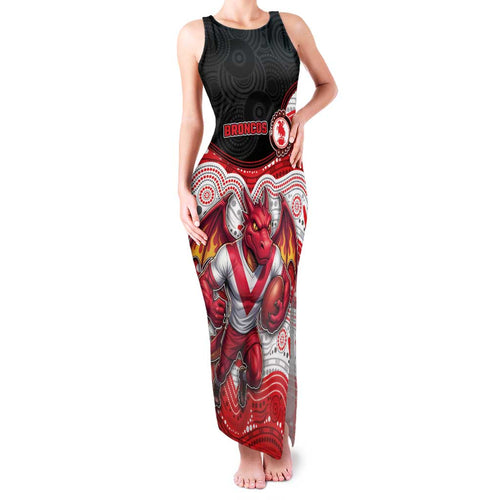 Custom Dragons Family Matching Tank Maxi Dress and Hawaiian Shirt Warrior Mascot With Aboriginal Indigenous