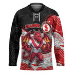 Custom Dragons Hockey Jersey Warrior Mascot With Aboriginal Indigenous