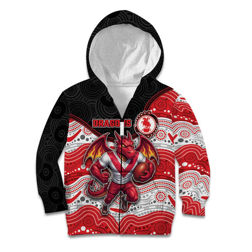 Custom Dragons Kid Hoodie Warrior Mascot With Aboriginal Indigenous