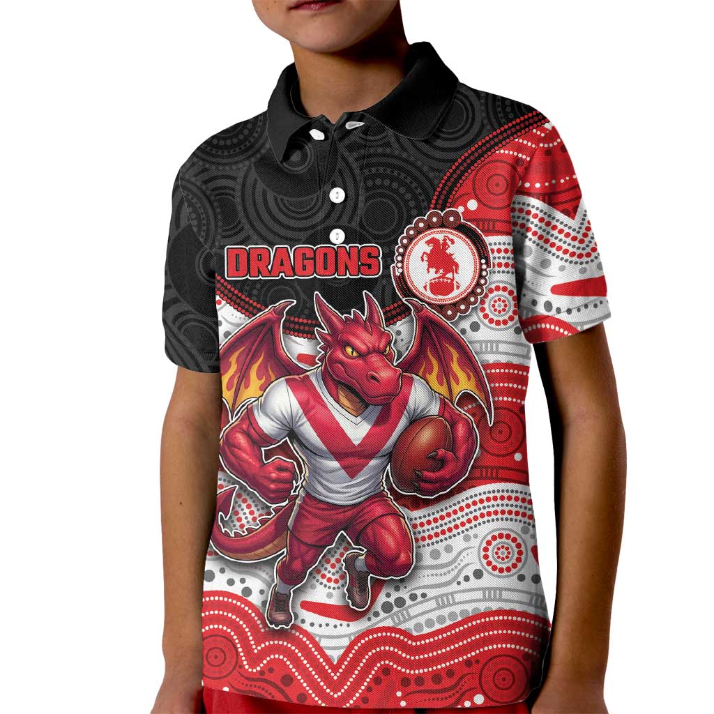 Custom Dragons Kid Polo Shirt Warrior Mascot With Aboriginal Indigenous