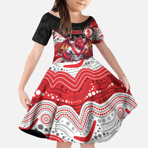 Custom Dragons Kid Short Sleeve Dress Warrior Mascot With Aboriginal Indigenous