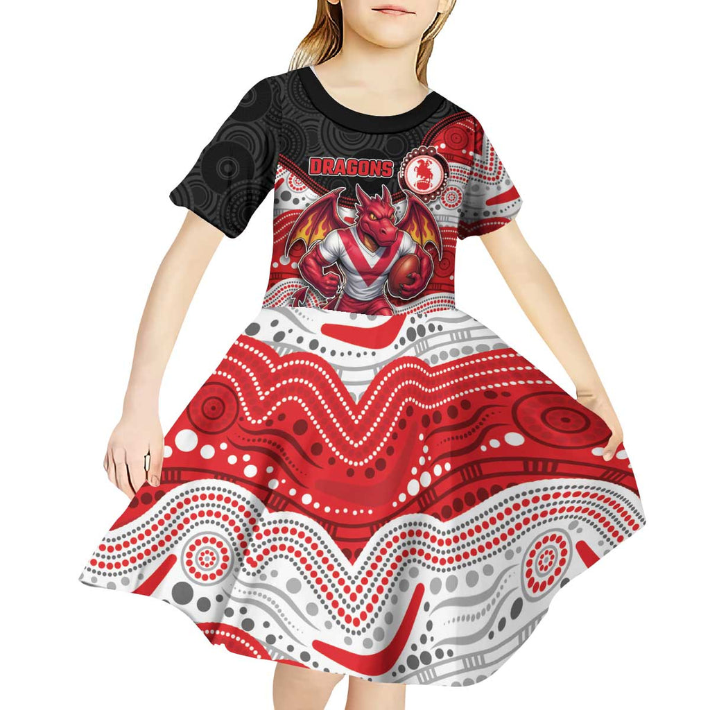 Custom Dragons Kid Short Sleeve Dress Warrior Mascot With Aboriginal Indigenous