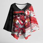 Custom Dragons Kimono Sleeve Blouse Warrior Mascot With Aboriginal Indigenous