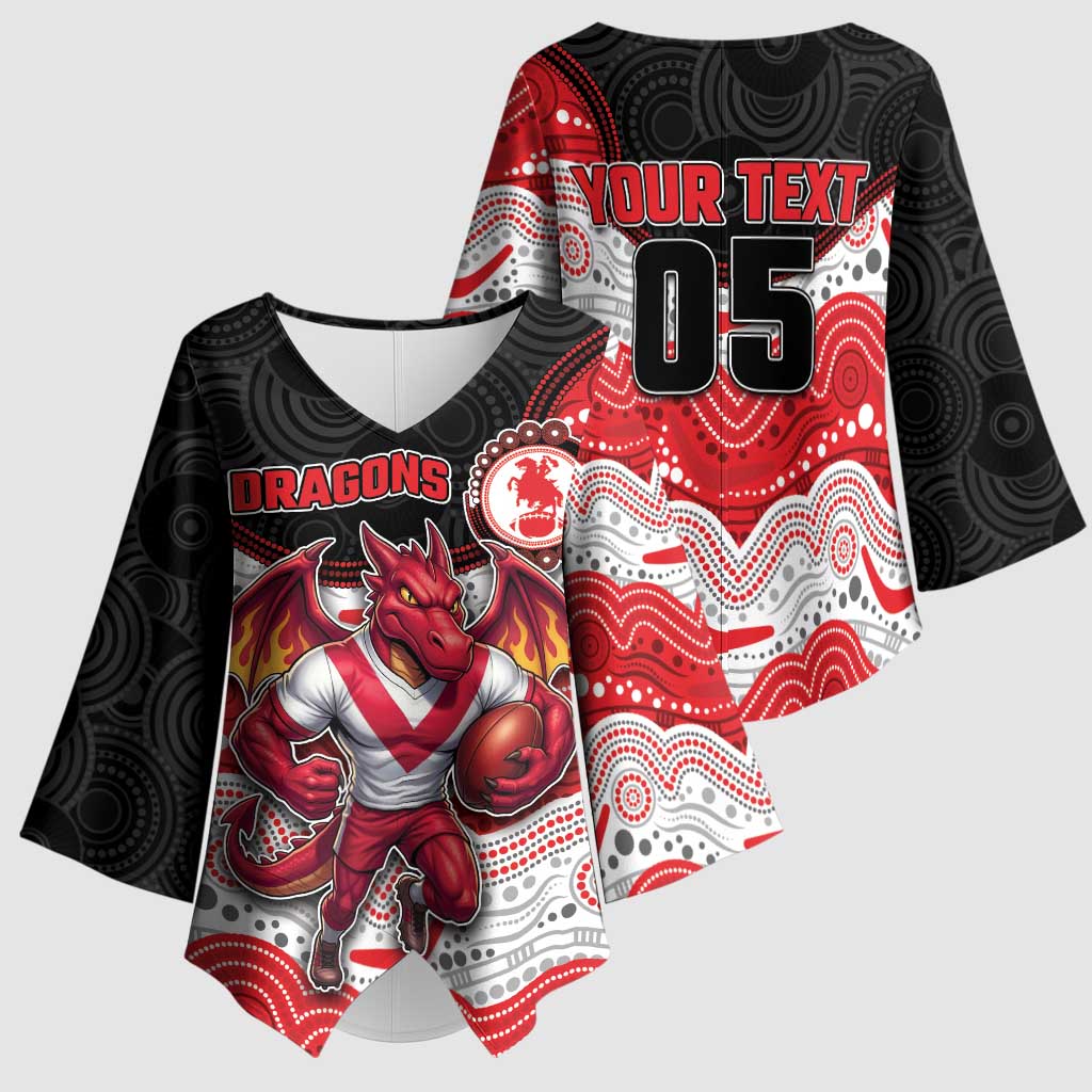 Custom Dragons Kimono Sleeve Blouse Warrior Mascot With Aboriginal Indigenous