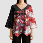 Custom Dragons Kimono Sleeve Blouse Warrior Mascot With Aboriginal Indigenous