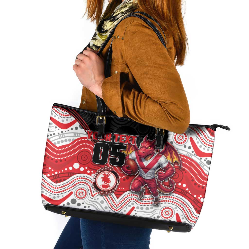 Custom Dragons Leather Tote Bag Warrior Mascot With Aboriginal Indigenous