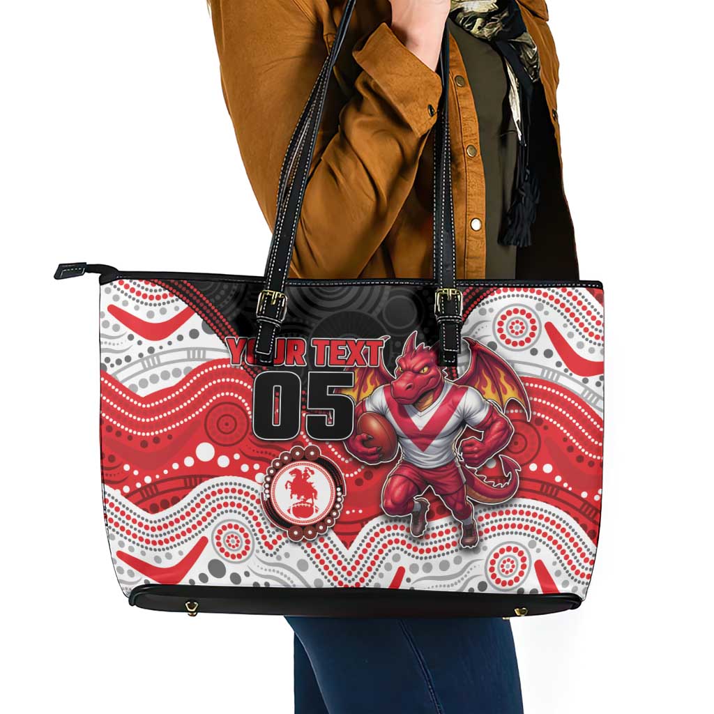 Custom Dragons Leather Tote Bag Warrior Mascot With Aboriginal Indigenous