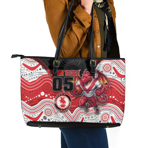 Custom Dragons Leather Tote Bag Warrior Mascot With Aboriginal Indigenous