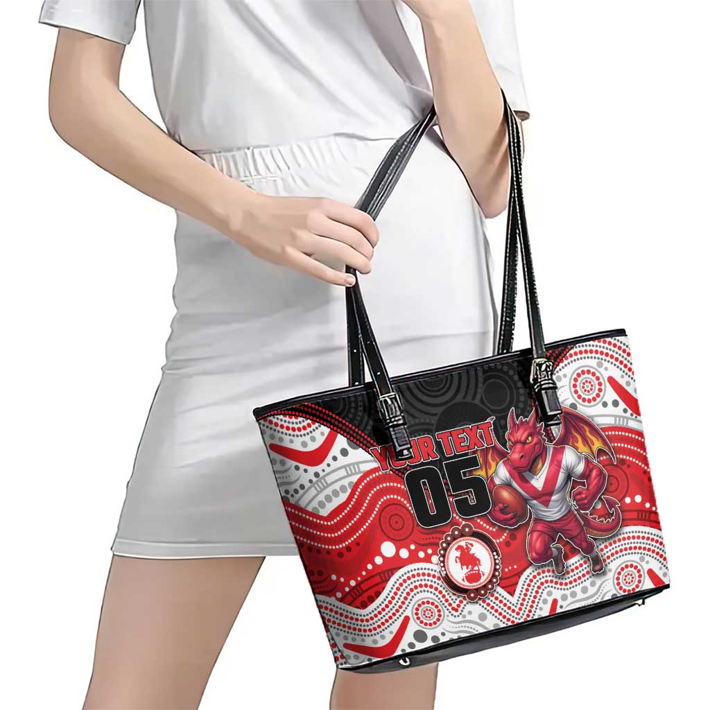 Custom Dragons Leather Tote Bag Warrior Mascot With Aboriginal Indigenous