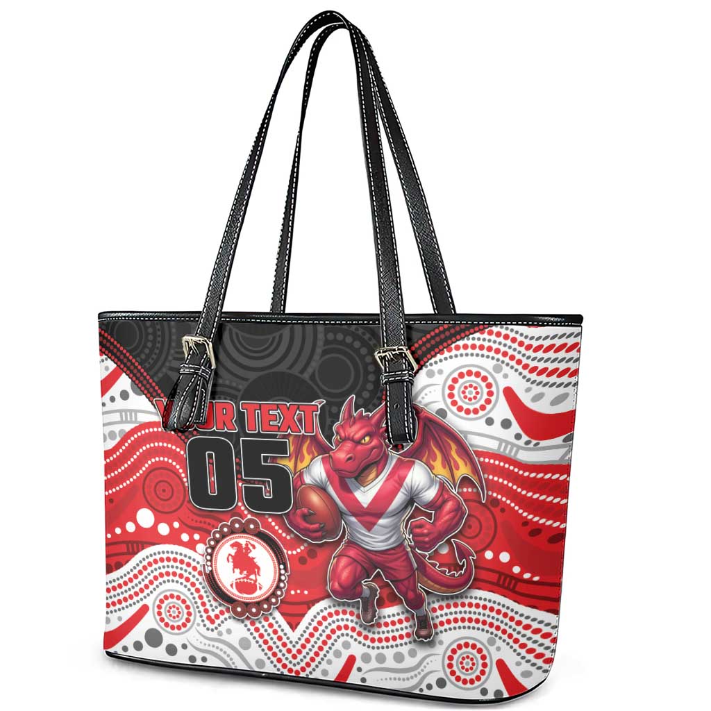 Custom Dragons Leather Tote Bag Warrior Mascot With Aboriginal Indigenous