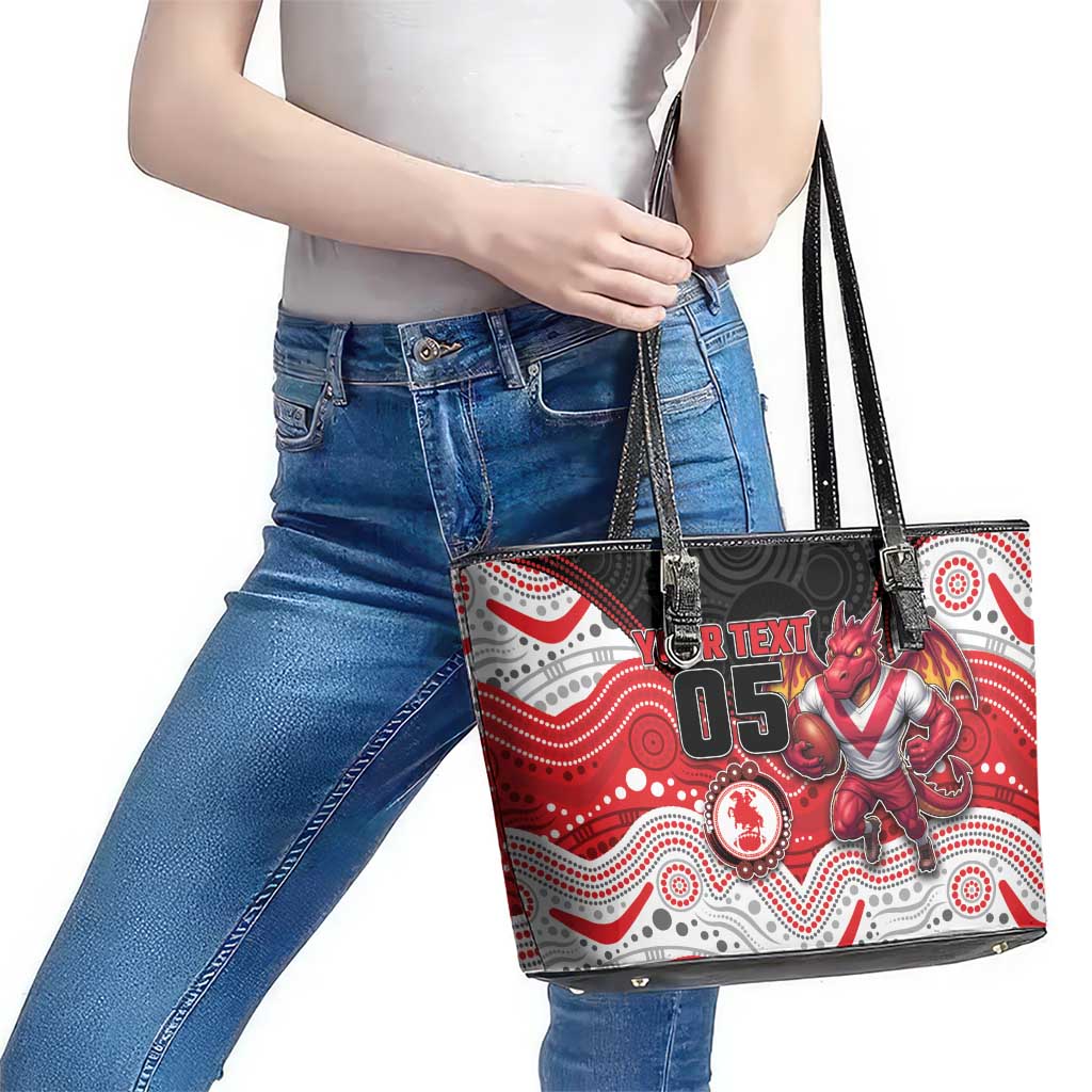 Custom Dragons Leather Tote Bag Warrior Mascot With Aboriginal Indigenous