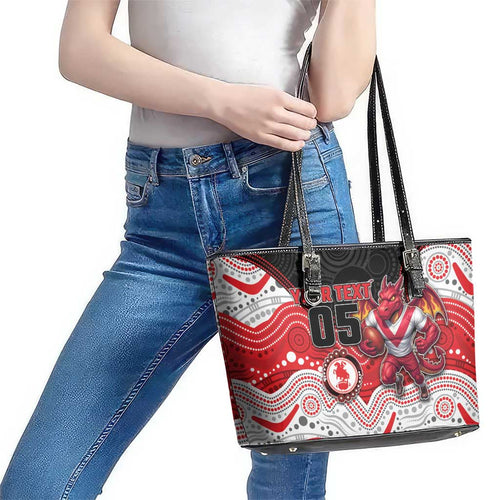 Custom Dragons Leather Tote Bag Warrior Mascot With Aboriginal Indigenous