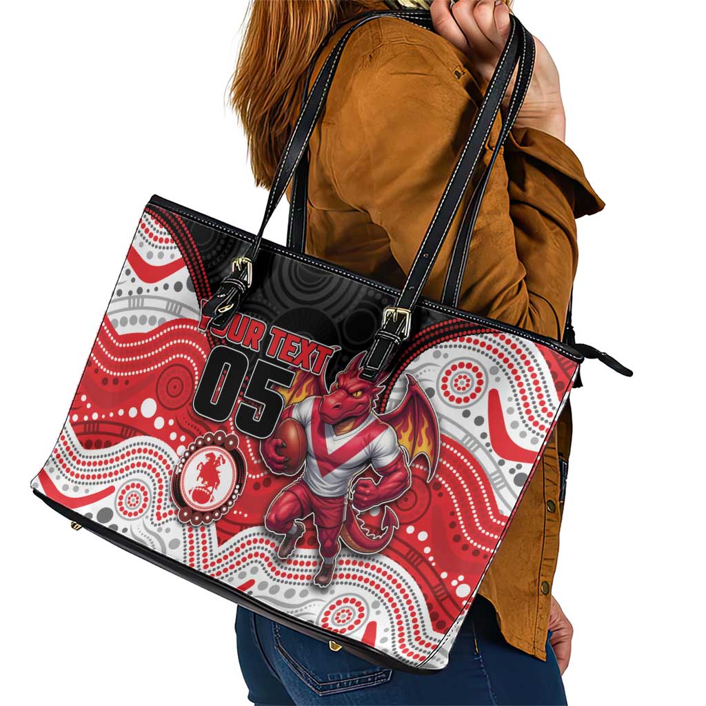 Custom Dragons Leather Tote Bag Warrior Mascot With Aboriginal Indigenous