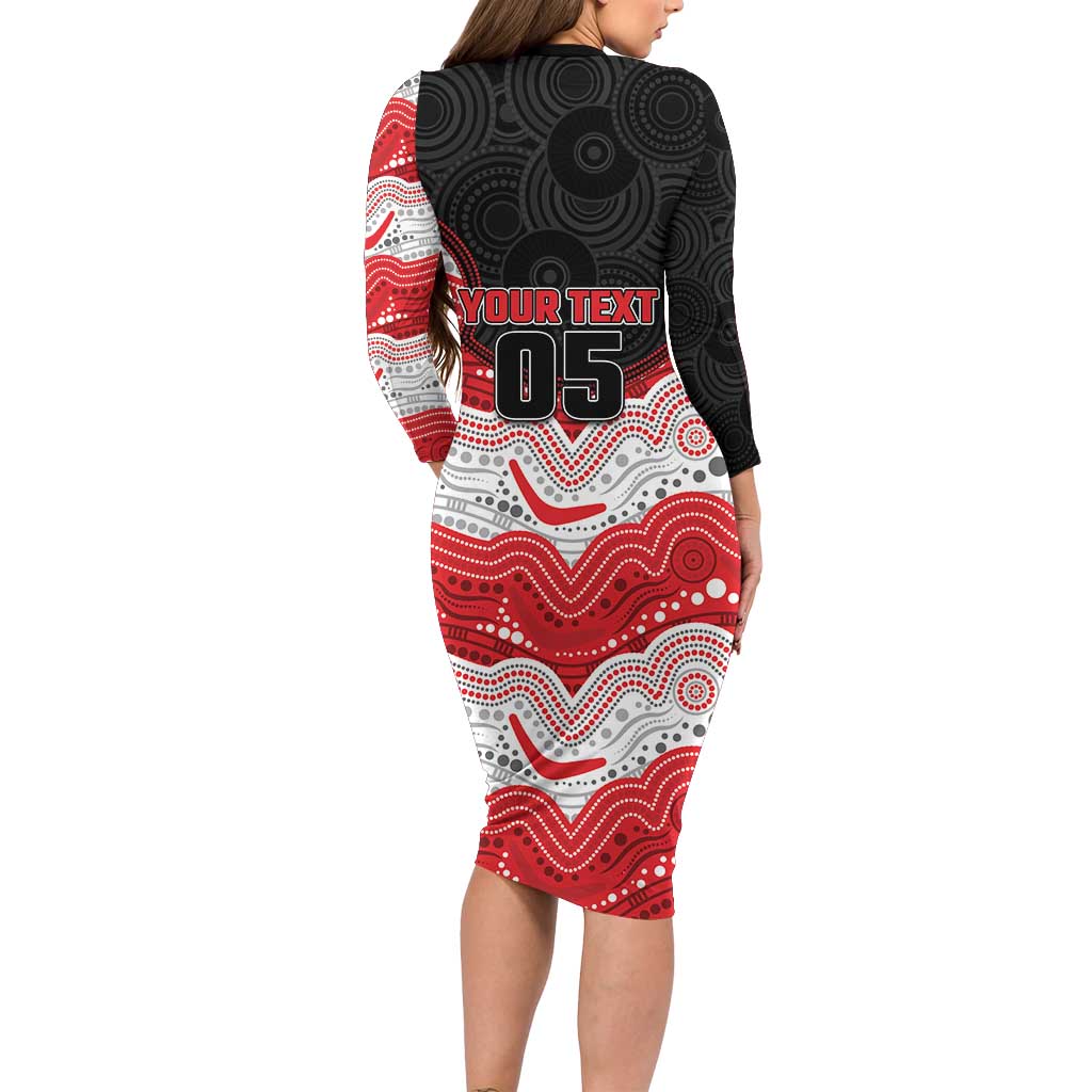 Custom Dragons Long Sleeve Bodycon Dress Warrior Mascot With Aboriginal Indigenous