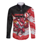 Custom Dragons Long Sleeve Button Shirt Warrior Mascot With Aboriginal Indigenous