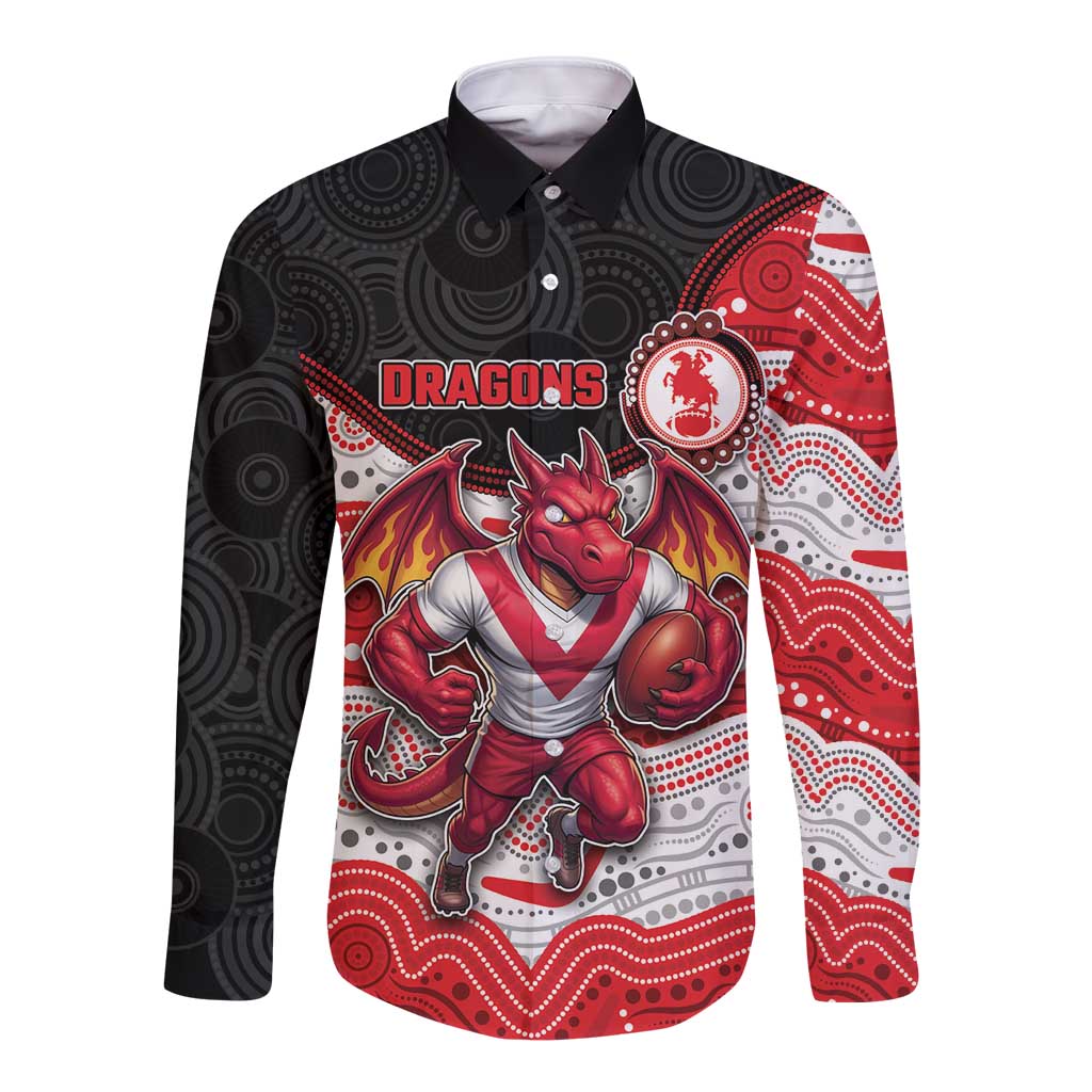 Custom Dragons Long Sleeve Button Shirt Warrior Mascot With Aboriginal Indigenous