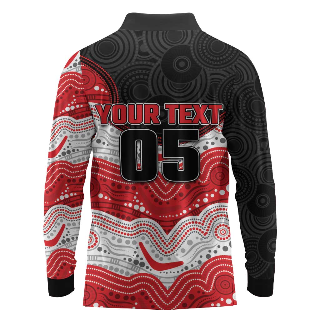 Custom Dragons Long Sleeve Polo Shirt Warrior Mascot With Aboriginal Indigenous