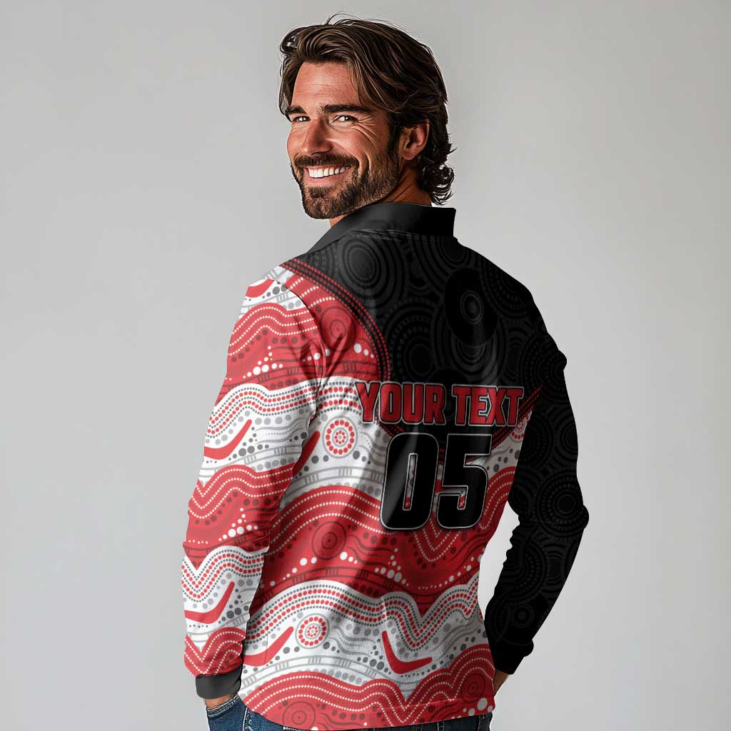 Custom Dragons Long Sleeve Polo Shirt Warrior Mascot With Aboriginal Indigenous