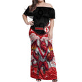 Custom Dragons Off Shoulder Maxi Dress Warrior Mascot With Aboriginal Indigenous