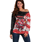 Custom Dragons Off Shoulder Sweater Warrior Mascot With Aboriginal Indigenous