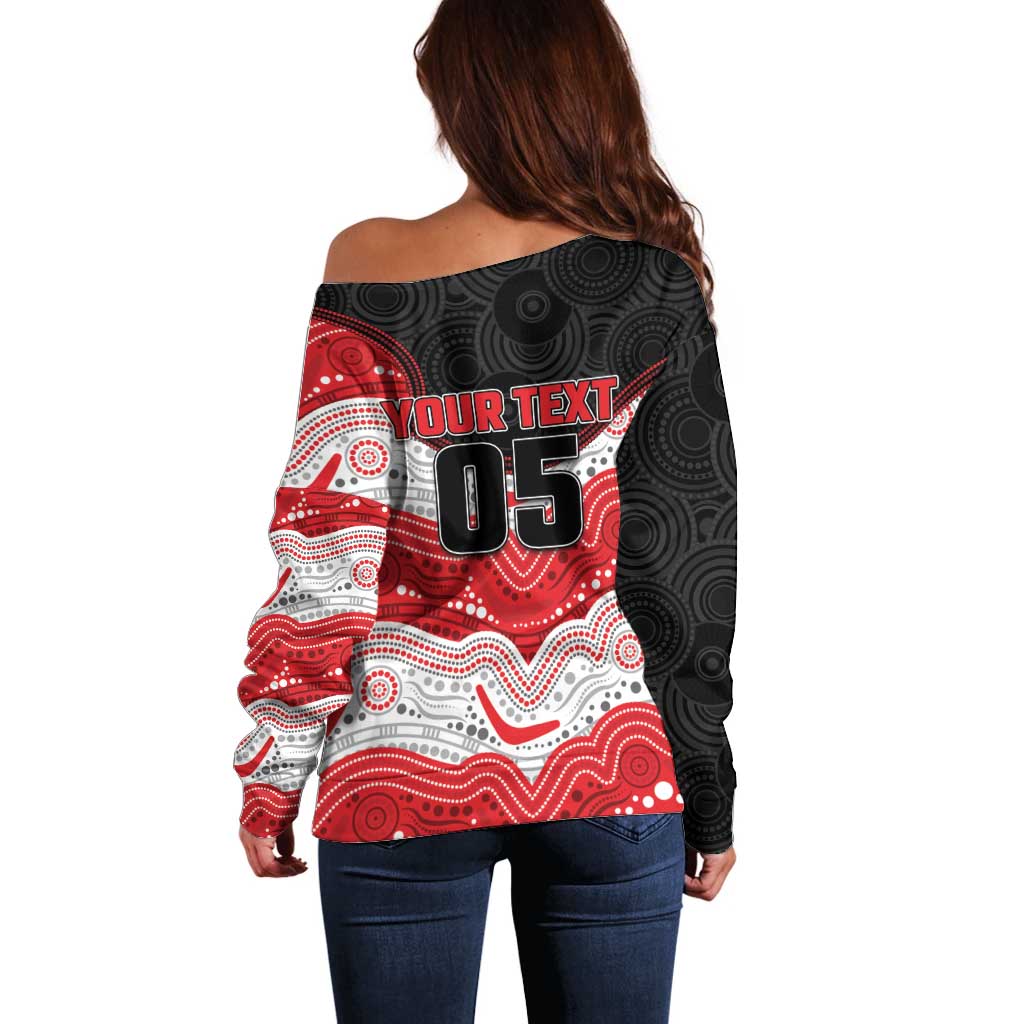 Custom Dragons Off Shoulder Sweater Warrior Mascot With Aboriginal Indigenous