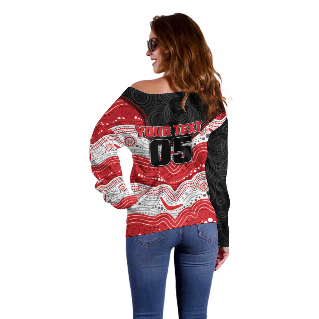 Custom Dragons Off Shoulder Sweater Warrior Mascot With Aboriginal Indigenous