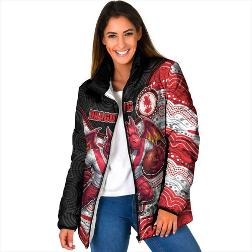Custom Dragons Padded Jacket Warrior Mascot With Aboriginal Indigenous