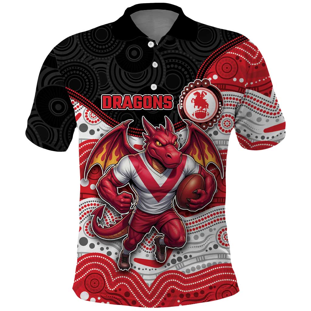 Custom Dragons Polo Shirt Warrior Mascot With Aboriginal Indigenous