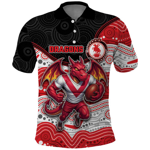 Custom Dragons Polo Shirt Warrior Mascot With Aboriginal Indigenous