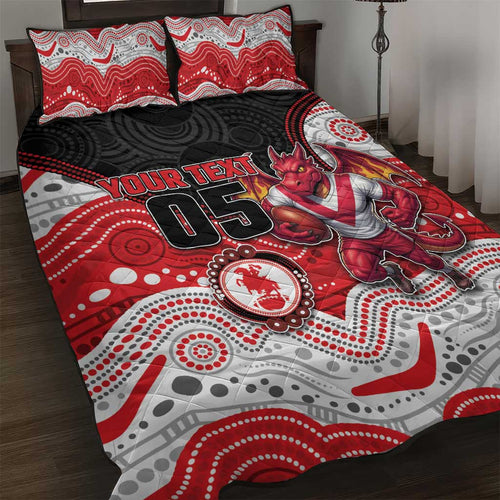 Custom Dragons Quilt Bed Set Warrior Mascot With Aboriginal Indigenous