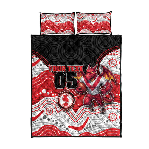 Custom Dragons Quilt Bed Set Warrior Mascot With Aboriginal Indigenous