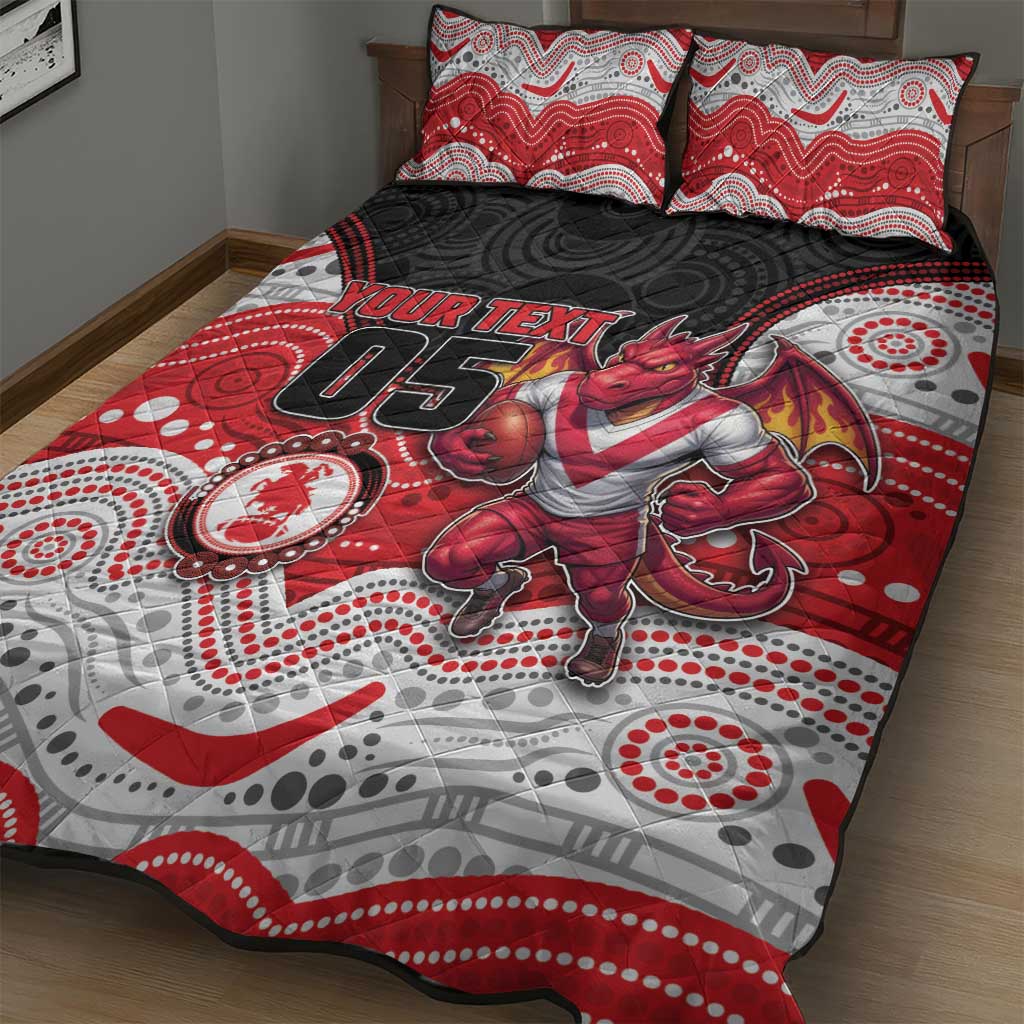 Custom Dragons Quilt Bed Set Warrior Mascot With Aboriginal Indigenous