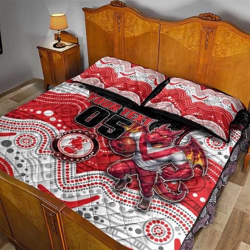 Custom Dragons Quilt Bed Set Warrior Mascot With Aboriginal Indigenous
