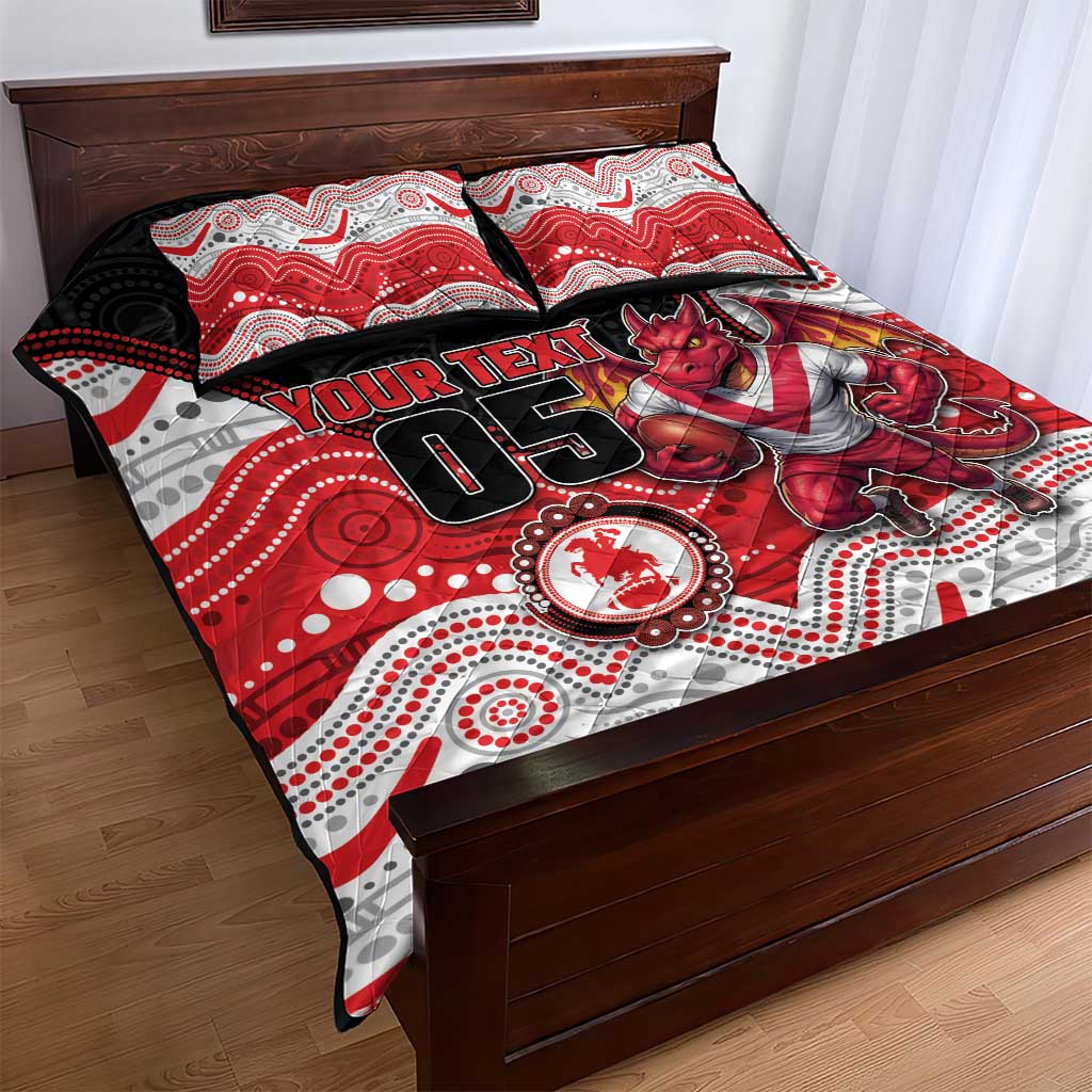 Custom Dragons Quilt Bed Set Warrior Mascot With Aboriginal Indigenous