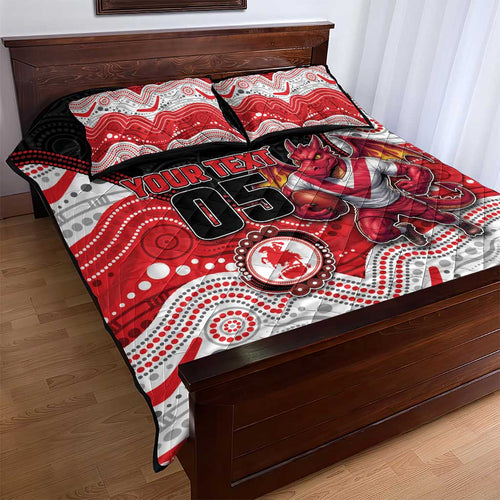 Custom Dragons Quilt Bed Set Warrior Mascot With Aboriginal Indigenous