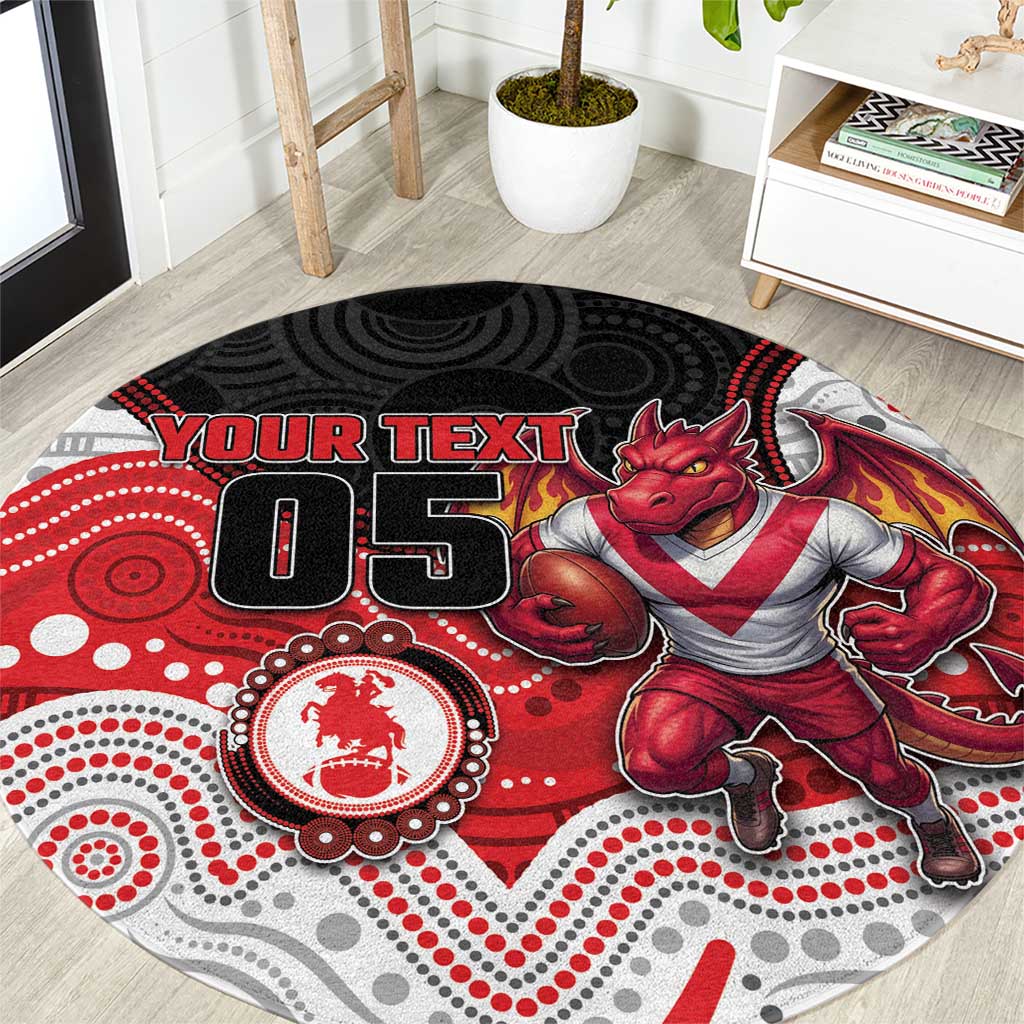 Custom Dragons Round Carpet Warrior Mascot With Aboriginal Indigenous