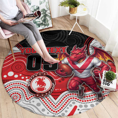 Custom Dragons Round Carpet Warrior Mascot With Aboriginal Indigenous