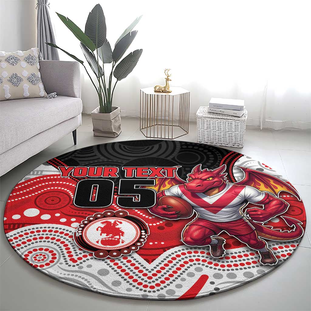 Custom Dragons Round Carpet Warrior Mascot With Aboriginal Indigenous