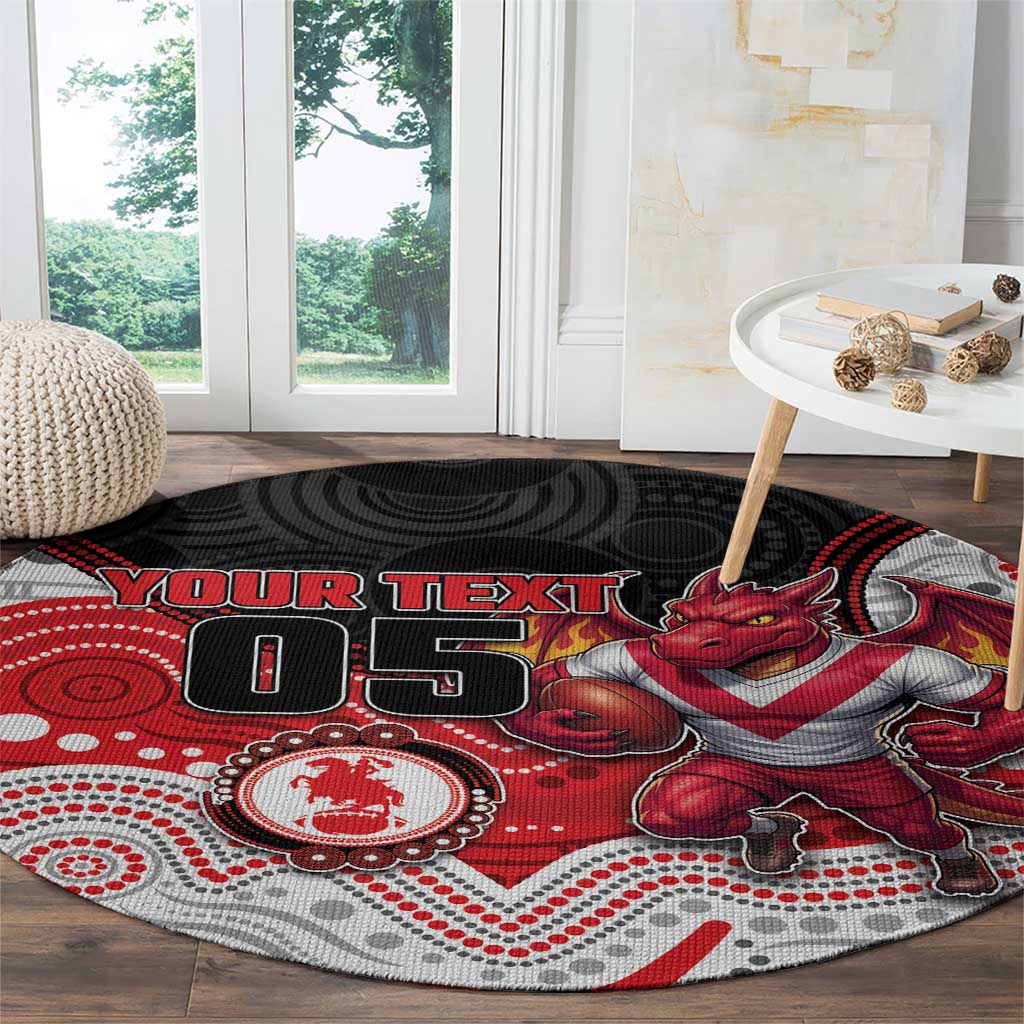 Custom Dragons Round Carpet Warrior Mascot With Aboriginal Indigenous