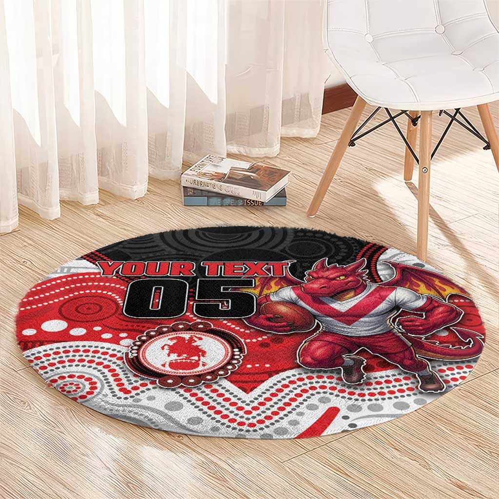 Custom Dragons Round Carpet Warrior Mascot With Aboriginal Indigenous