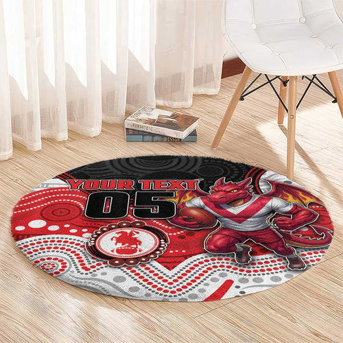 Custom Dragons Round Carpet Warrior Mascot With Aboriginal Indigenous
