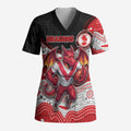 Custom Dragons Scrub Top Warrior Mascot With Aboriginal Indigenous