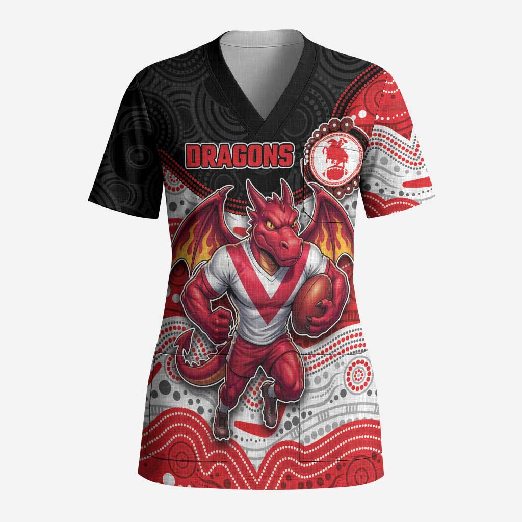 Custom Dragons Scrub Top Warrior Mascot With Aboriginal Indigenous