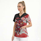 Custom Dragons Scrub Top Warrior Mascot With Aboriginal Indigenous