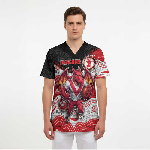 Custom Dragons Scrub Top Warrior Mascot With Aboriginal Indigenous