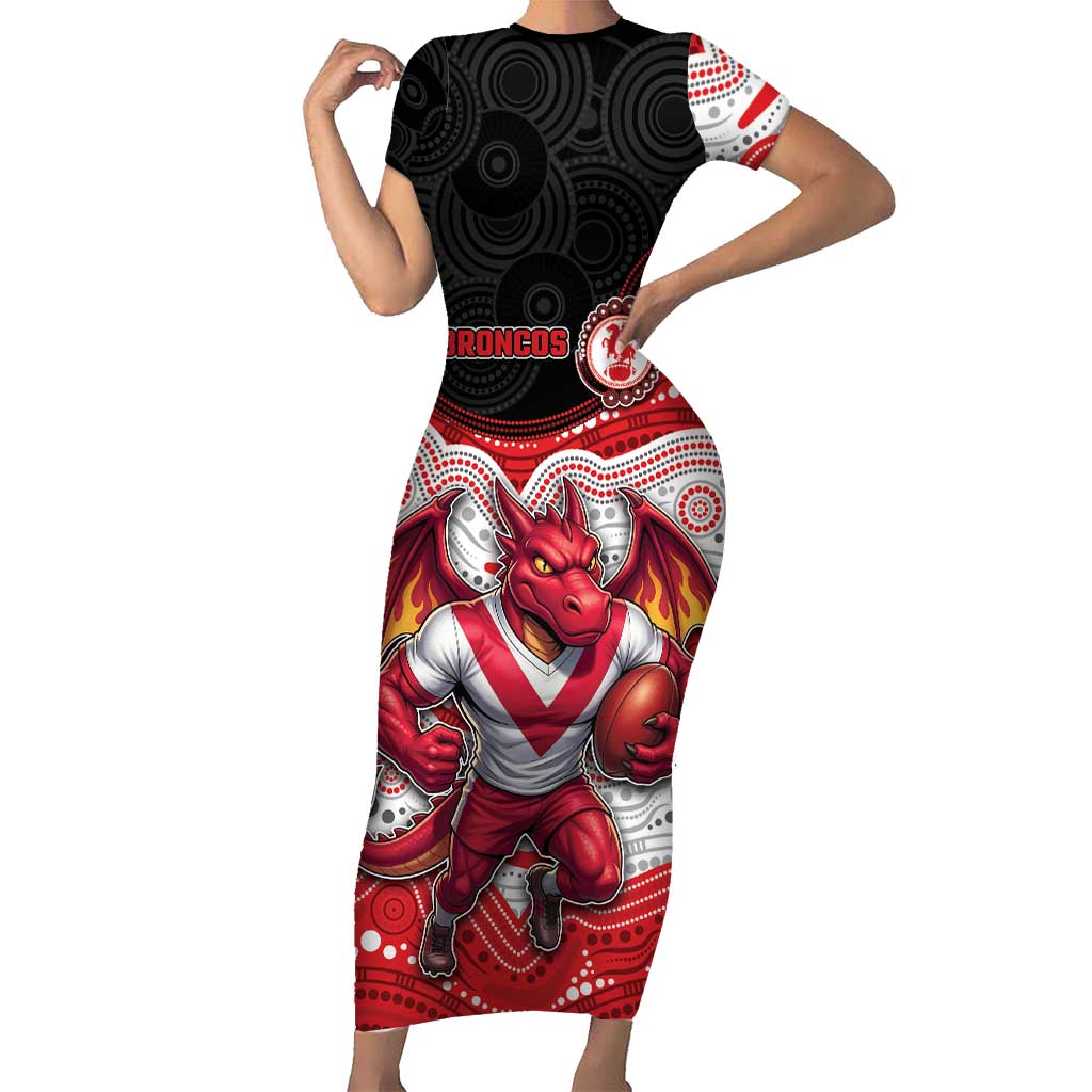 Custom Dragons Short Sleeve Bodycon Dress Warrior Mascot With Aboriginal Indigenous